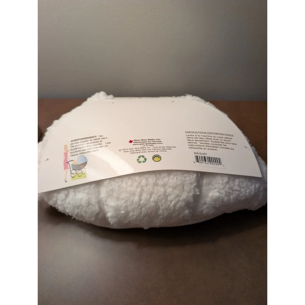 Goo Goo Baby Button‎ Nose Blankie Hooded Bunny Blanket NWT White Plush Kids